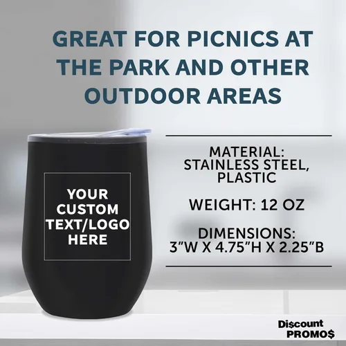 Miniatura 4 de DISCOUNT PROMOS Vasos de vino personalizados sin tallo de 12 onzas, juego de 6/12/24, paquete a granel personalizado, aislados, perfectos para vino