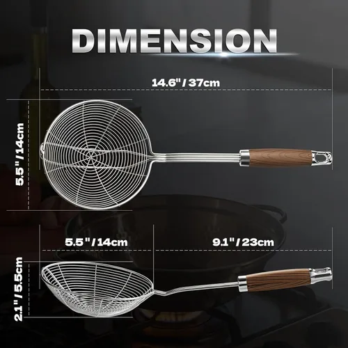 Miniatura 3 de IQCWOOD Colador de araña, colador de alambre de acero inoxidable de 5.5 pulgadas, cucharón para freír pasta, utensilios de cocina Asian Wire