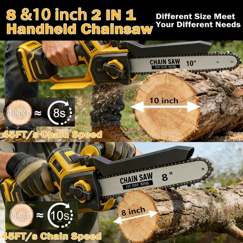 Miniatura 3 de Mini motosierra inalámbrica de 8 y 10 pulgadas, compatible con batería Dewalt de 20 V MAX, motosierras eléctricas sin escobillas para cortar madera