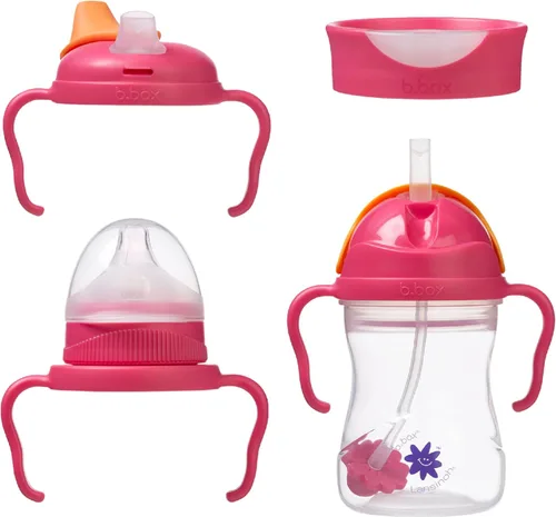 b.box + Lansinoh Time to Sip - Juego de tazas de inicio (3 meses + hasta niño), 1 taza con 4 tapas, pezón, boquilla, popote con peso, entrenamiento,