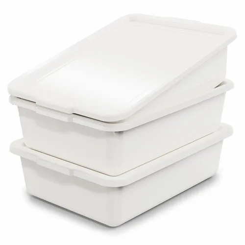 Miniatura 18 de 5 paquetes de cajas/bolsas de tinas de autobús comerciales, contenedor de almacenamiento de plástico blanco con asas/lavabo (8 litros)