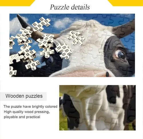 Miniatura 2 de Funny Cow Puzzle de 500 piezas, rompecabezas de madera para juegos familiares, adecuado para adolescentes y adultos