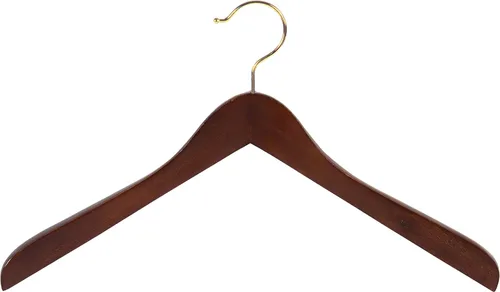 Colgador superior de madera cóncava con acabado de nogal, perchas gruesas curvadas con gancho giratorio de latón para chaquetas o camisas finas