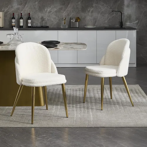 Miniatura 11 de Boucle - Juego de 2 sillas de comedor sin brazos, modernas sillas de cocina tapizadas con patas de metal dorado para cocina, comedor, color negro