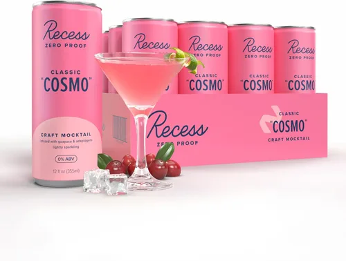 Recess Zero Proof Craft Mocktails, bebidas sin alcohol, con adaptógenos, reemplazo de bebidas sin alcohol, mezclador, celebración, fiesta, (Cosmo