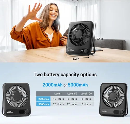 Miniatura 6 de WHATOOK Ventilador personal de escritorio pequeño: 5000 mAh 25 horas de batería de oficina, silencioso mini ventilador de escritorio portátil