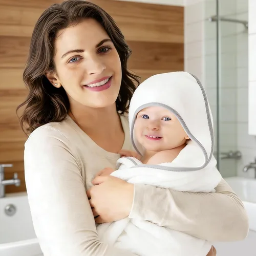 Miniatura 4 de Paquete de 2 toallas de baño para bebé - De rayón hechas de bambú, ultraabsorbentes, toallas con capucha ultrasuaves para niños - Tamaño extra
