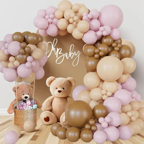 Miniatura 12 de ECEAE Kit de arco de globos con tema de oso color azul claro, beige, marrón claro y marrón, globos crema, guirnalda de globos para decoración
