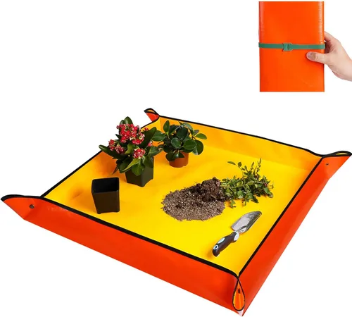 Miniatura 11 de Tapete grande de 39.5" x 31.5" para trasplante de plantas de interior, control de desorden en mesa, bandeja portátil para macetas de jardinero