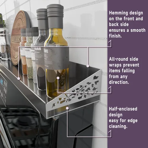 Miniatura 3 de STUTOV Estante para estufa, organizador de especias, fácil instalación, solución de almacenamiento para cocina, con longitud estándar de 30 Acero