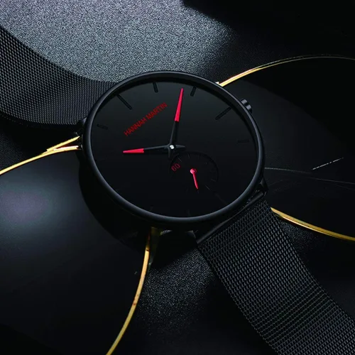 Miniatura 4 de HANNAH MARTIN Reloj de pulsera ultrafino negro para hombre, vestido impermeable de moda, correa de acero inoxidable