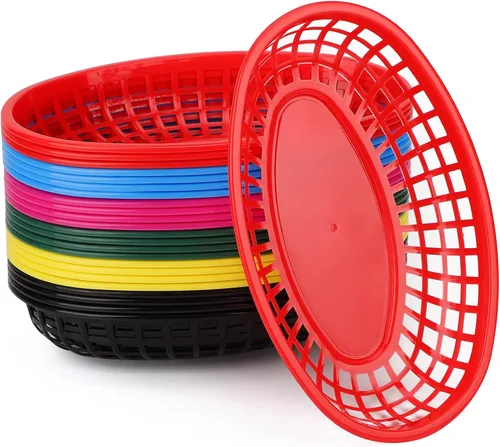 Miniatura 7 de EUSOAR Bandejas de plástico para servir, 6 cestas de alimentos de 9.4 x 5.9 pulgadas para servir, cestas de pan reutilizables para suministros
