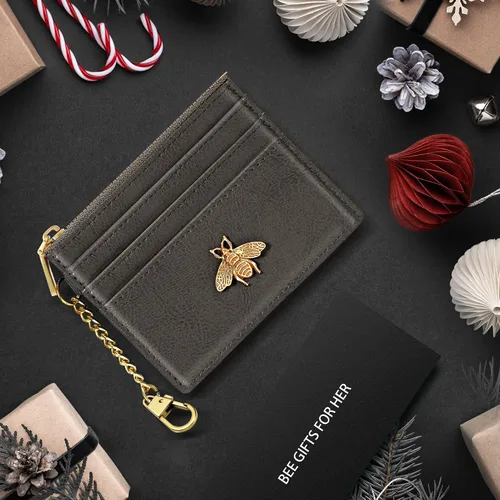 Miniatura 52 de SEAVILIA Tarjetero llavero cartera para mujer con ventana de identificación RFID monedero regalo abeja delgada minimalista pequeña cartera