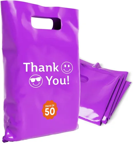 Miniatura 10 de Bolsas de plástico con asas – Bolsas de mercancía de 12 x 15 pulgadas para pequeñas empresas – Bolsas troqueladas para compras minoristas y Negro
