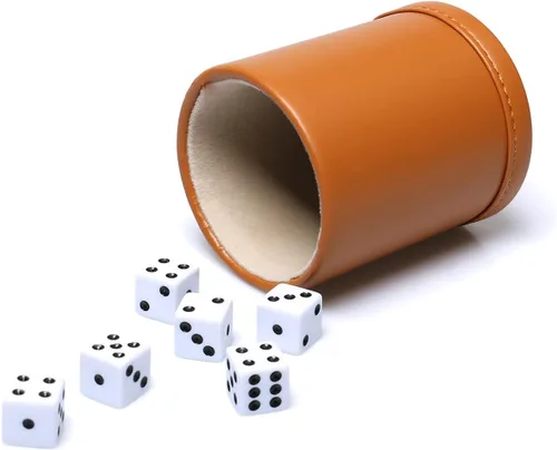 Miniatura 13 de Juego de dados de piel sintética con forro de fieltro con 6 dados de puntos (negro, paquete de 1)