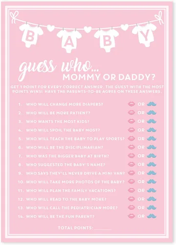 Miniatura 7 de Party Hearty Juego de 30 piezas de Baby Shower para niño, mamá o papá azul Adivina quién, tarjetas de actividades divertidas, ideas Azul - Adivina