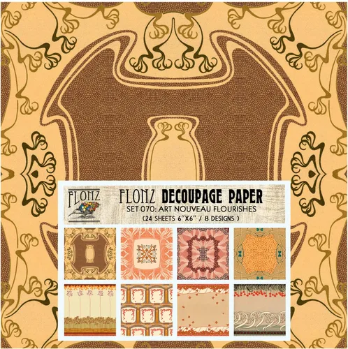Miniatura 18 de Paquete de papel para decoupage (24 hojas 15x15 cm) Marcos Art Nouveau con adornos FLONZ Papel vintage estilizado para decoupage y manualidades