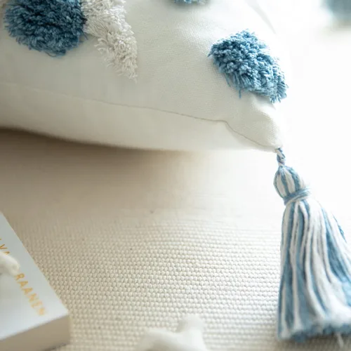 Miniatura 4 de Juego de 2 fundas de almohada de algodón tejidas estilo bohemio, fundas de almohada cuadradas decorativas con borlas para sofá, cama, sofá de sala