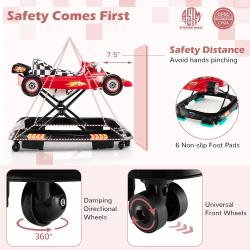 Miniatura 4 de BABY JOY Andador de bebé 4 en 1, caminador de actividad plegable con altura ajustable, música y luces, no se vuelca, andador de empuje para niños