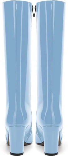 Miniatura 95 de AMBELIGHT Botas altas hasta la rodilla con cremallera y puntera puntiaguda para mujer, de patente sólida, tacón alto, 3.3 pulgadas