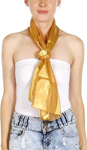 Miniatura 5 de SERENITA Bufandas para mujer, ligeras, suaves y sedosas, de 60 pulgadas de largo, de gasa, de satén, a rayas, color dorado, rojo, rosa, negro, más