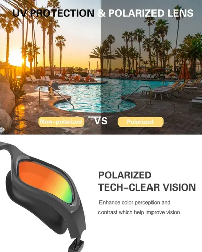 Miniatura 2 de Gafas de natación polarizadas, gafas de natación para hombres, mujeres y adultos, protección antivaho y UV Polarizado + rojo espejo