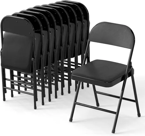 Miniatura 10 de Paquete de 4 sillas plegables acolchadas de cuero, marco de metal con asiento y respaldo de piel sintética, capacidad de 650 libras, silla plegable