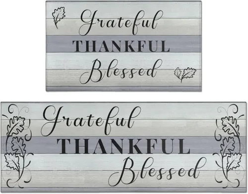 Miniatura 19 de Grateful Thankful Blessed - Juego de 2 alfombras de cocina antideslizantes beige y alfombrillas acolchadas cómodas para cocina, suelo de cocina
