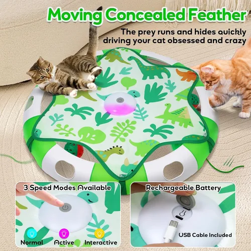 Miniatura 5 de Juguetes para gatos de interior, juguete automático interactivo para ocultar y buscar, con plumas ocultas en movimiento, chirriantes de pájaros