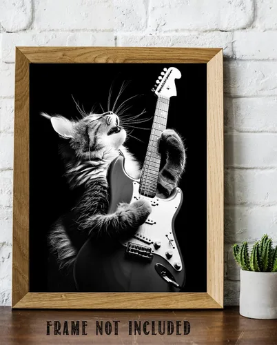 Miniatura 6 de Purrrfect - Póster sin marco de 11 x 14 pulgadas, arte de rockero felino, decoración de pared musical de guitarra eléctrica, ambiente clásico