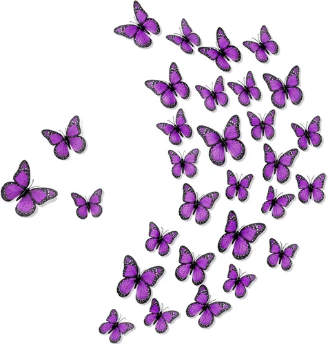 Chuangdi 48 piezas de decoración de mariposa monarca morada, 3 tamaños, mariposas falsas realistas, mariposas artificiales, decoración de pared para