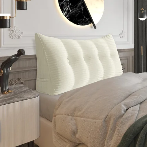 Miniatura 13 de Almohada de cabecera gruesa totalmente rellena individual XL, cabecero acolchado de dormitorio, soporte suave y firme, cojín grande triangular, Azul