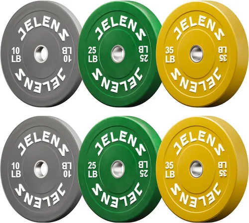 Miniatura 13 de Juego de Placas de Peso para Barra Olímpica JELENS, Juego de Pesos de Goma de 2 Pulgadas Negro/Colorido para Entrenamiento de Fuerza y Levantamiento