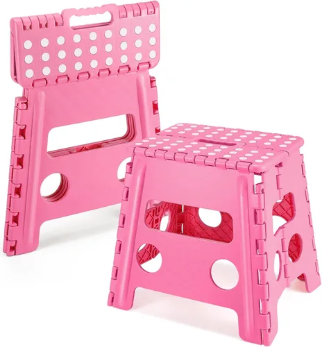 Miniatura 12 de Dyforce Taburete plegable de 16 pulgadas, capacidad de 400 libras, taburete plegable de plástico resistente para adultos, taburete con asa, fácil