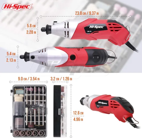 Miniatura 4 de Hi-Spec Juego de herramientas rotativas de 170 W 1.4 A con 121 piezas Dremel compatibles accesorios de brocas. Taladro, corte, recorta, muele