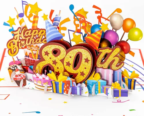 Miniatura 10 de iGifts And Cards Tarjeta desplegable 3D de feliz cumpleaños 87 – Diseño azul con números de purpurina, globos, pasteles y regalos – Tarjeta
