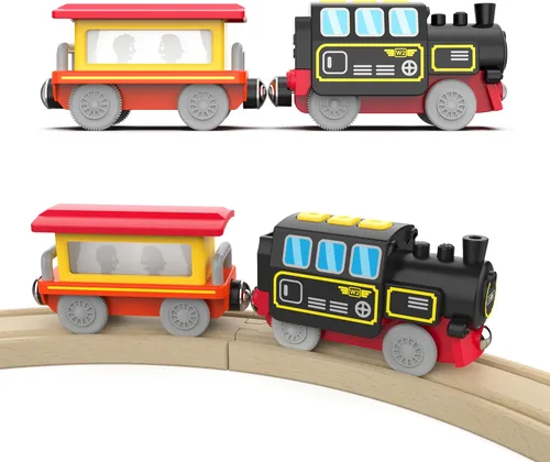Locomotora de vapor tren eléctrico a pilas para juguetes de pista de madera para niños pequeños y niños de 3 a 7 años, compatible con todas las
