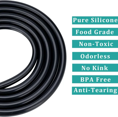 Miniatura 4 de Tubo de silicona de 3/8 pulgadas de diámetro interior × 1/2 pulgadas de diámetro exterior – Manguera flexible negra de grado alimenticio de 10 pies