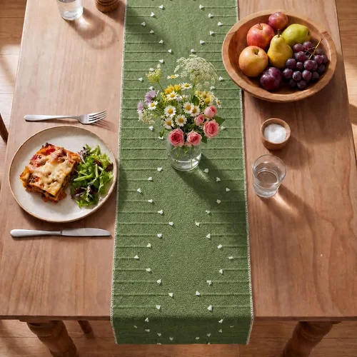 Miniatura 5 de Artoid Mode Camino de mesa tejido de algodón rústico verde militar, decoración de mesa de comedor para decoración de fiesta del hogar, 12 x 36