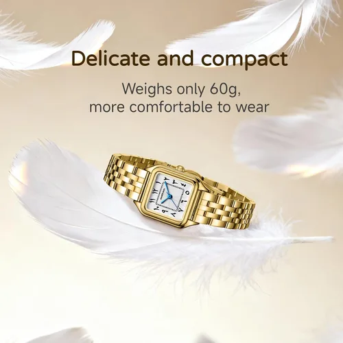 Miniatura 4 de Relojes dorados para mujer, pulsera pequeña, esfera de números arábigos, correa de acero inoxidable, caja rectangular de cuarzo para mujer, reloj
