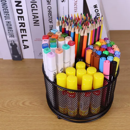 Miniatura 5 de Soporte para bolígrafos para escritorio, organizador de lápices de malla giratoria de 360 grados, organizador de papelería de escritorio de gran