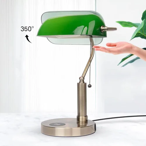 Miniatura 4 de FIRVRE Lámpara de Escritorio de Banco de Vidrio con Puerto de Carga Inalámbrica USB Lámpara de Escritorio LED Lámpara de Mesa con Cadena de Tirón
