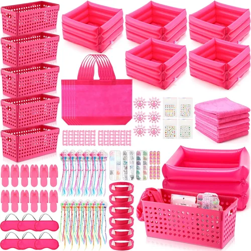 Miniatura 8 de Kit de spa de 85 piezas, kit de arte de uñas, suministros para fiesta de pijamadas con bañera inflable de 12.5 x 12.5 pulgadas, toalla de baño