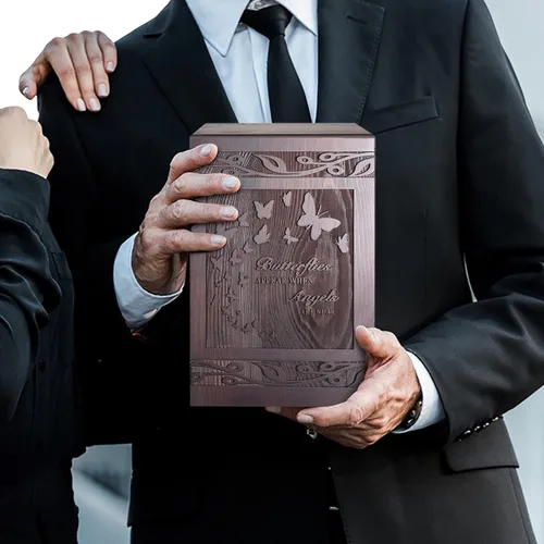 Miniatura 5 de Urnas de cremación para cenizas humanas de adultos, masculinas y femeninas, urnas de madera tallada en forma de mariposa, caja y ataúd para hombres