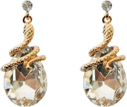 Miniatura 57 de Navachi Pendientes colgantes de gota de serpiente con forma de pera multicolor de cristal chapado en oro de 18 quilates
