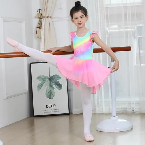 Miniatura 11 de LUOUSE Elegante leotardo de ballet para niñas con falda, mangas con volantes y volantes, perfecto para baile y gimnasia