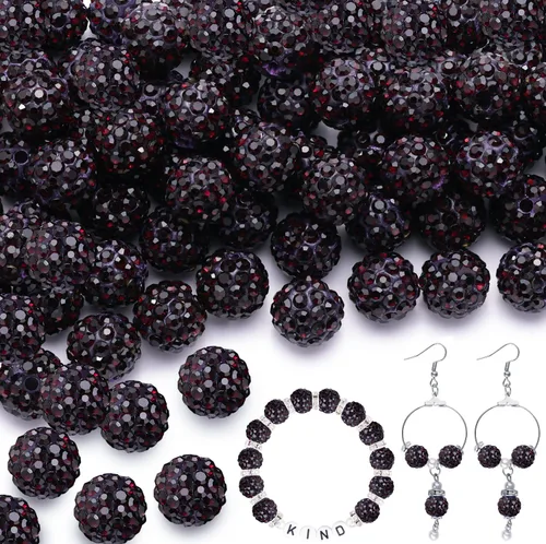 Miniatura 41 de 100 cuentas de diamantes de imitación de 0.394 pulgadas para la fabricación de joyas, 10 cuentas redondas brillantes de discoteca de Shamballa