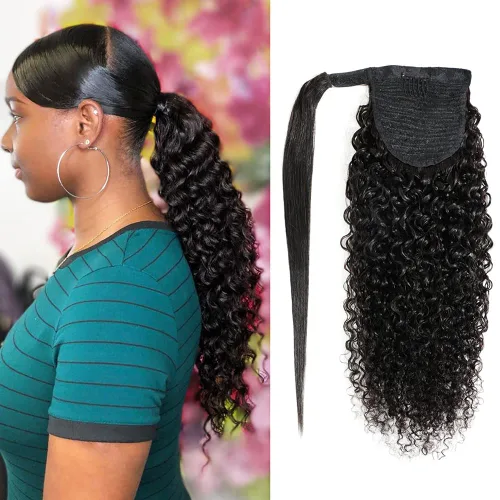 Miniatura 17 de Extensiones de cola de caballo con correa de cabello humano rizado, 100% cabello brasileño sin procesar, cola de caballo, pasta mágica con clip
