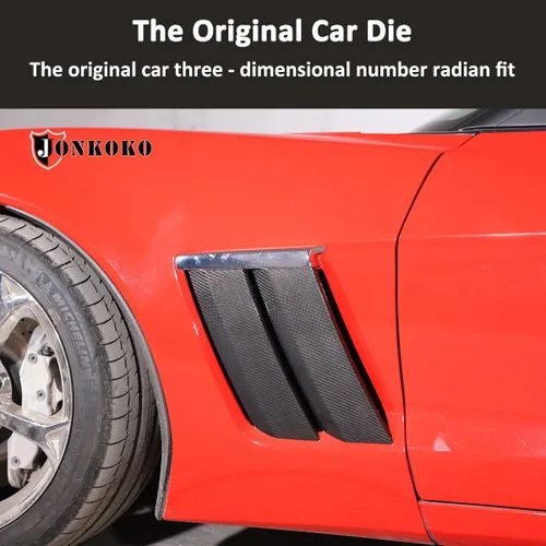 Miniatura 3 de 100% fibra de carbono real coche Fender lateral ventilación red de aire etiqueta para Chevrolet Corvette C6 2005-2013 puerta de coche capó flujo