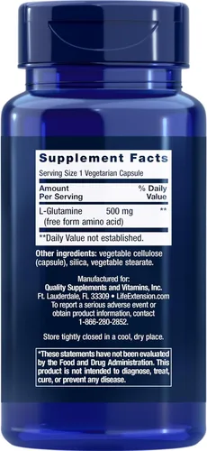Miniatura 2 de Life Extension L-glutamina, 500 mg de L-glutamina, aminoácidos, apoya la salud muscular y la salud inmunológica, sin gluten, sin OMG, 100 cápsulas